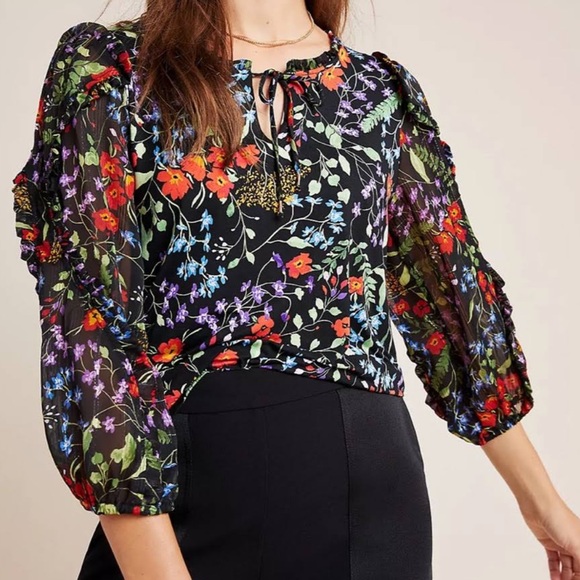 Anthropologie Maeve Jacquin Peasant Floral Blouse Size:S/P - Picture 1 of 13